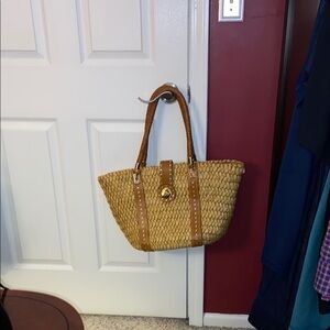 MICHAEL Michael Kors Tan Woven Raffia Bag with Leather Handles